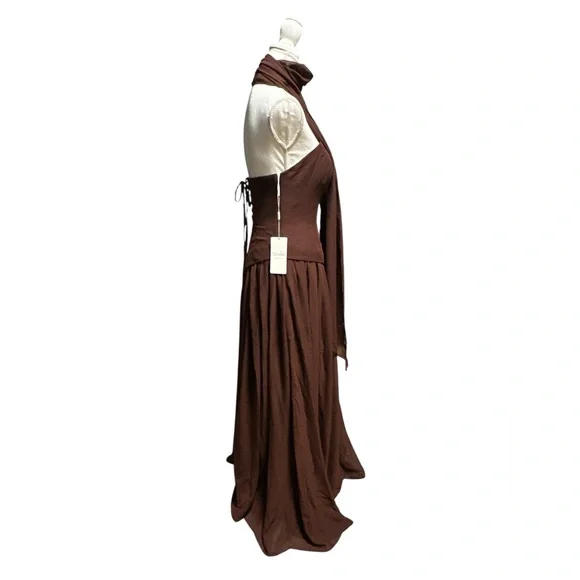 NWT, Elegant Chocolate Brown Strapless Dress With Scarf / Shoulder Cover - Picture 6 of 13